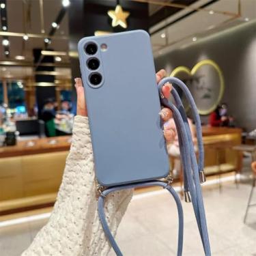Imagem de Capa transversal com cordão, cor de doces, para Samsung Galaxy S25 S24 S23 S22 S21 S20 Fe Plus Note 20 Ultra, capa traseira de silicone macio TPU (para Samsung S24/cinza azul)