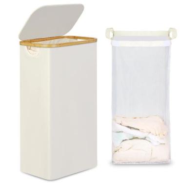 Imagem de Cesto de roupa suja efluky Slim com tampa 75L com bolsa removível bege