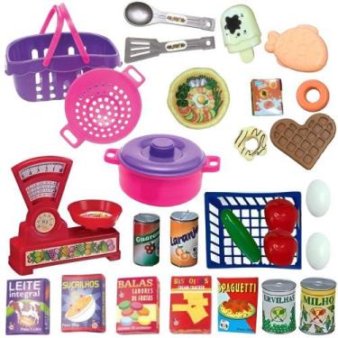 Imagem de Kit Comidinhas Infantil 29 Peças Educativas com Mini Cozinha Meracadin
