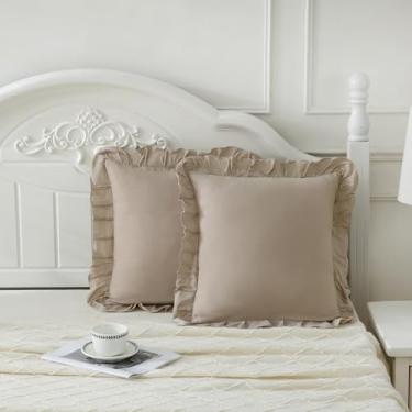 Imagem de Merryword Fronhas Taupe 45,7 x 45,7 cm, pacote com 2 fronhas decorativas de microfibra macia com babados para sofá, quarto