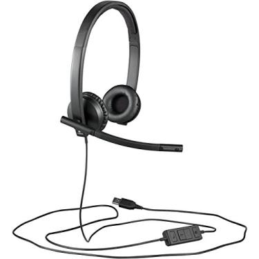 Imagem de Logitech H570e Fone de ouvido com fio, fones de ouvido estéreo com microfone de cancelamento de ruído, USB, controles em linha com botão de mudo, LED indicador, PC/Mac/Laptop - Preto