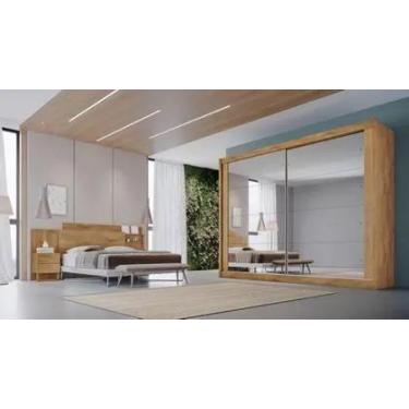 Imagem de Roupeiro creta 100 mdf com 2 portas espelhadas amendoa off white amend