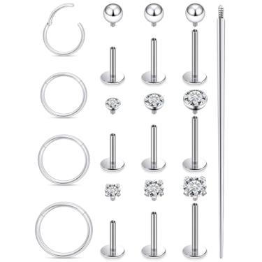 Imagem de Xnsjeyy Brincos de nariz 18G 16G com rosca interna e costas planas 316L aço cirúrgico tragus para frente hélice concha cartilagem lóbulo brincos stud medusa labret lábio piercing argolas para joias