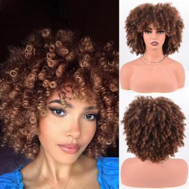 Imagem de Peruca Curta Sintética Vitorish Ombre Brown Kinky Curly 25cm