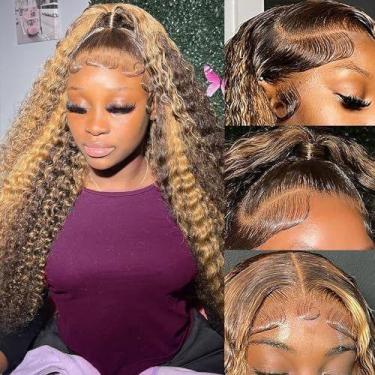 Imagem de Peruca frontal de renda Yeeaak Highlight Ombre Deep Wave 66cm 180%