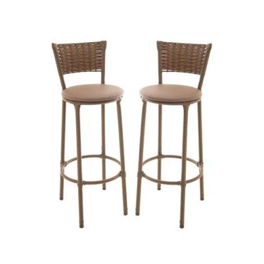 Imagem de KIT 2 Banquetas Alta Encapada Junco ARGILA Area de Lazer Cozinha Balcã