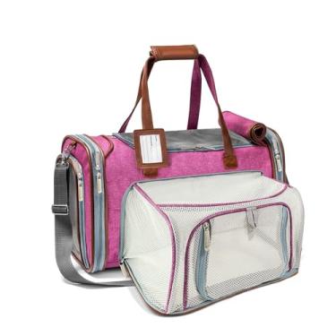 Imagem de Mr. Peanut's bolsa expansível aprovada por companhias aéreas com laterais macias para animais de estimação, bolsa de baixo perfil da série dourada, zíperes de autobloqueio de marca premium, roupa de cama de lã sintética de pelúcia com uma base de madeira compensada resistenteMr. Peanut's rosa XI-3LY