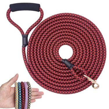 Imagem de Shorven Coleira forte de nylon para adestramento para cães com alça macia de 1,5 a 6 m de comprimento vermelho/preto (diâmetro: 1,3 cm 15 pés)