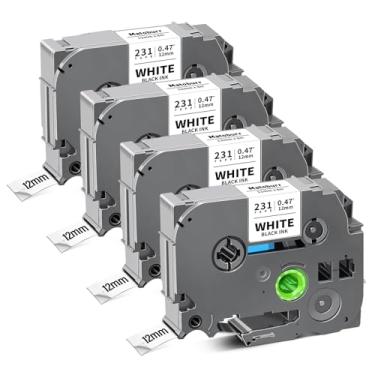 Imagem de Pacote com 4 TZe-231 compatível com Brother TZe231 TZ-231 12 mm 0,47 polegadas laminado preto sobre branco P fita adesiva para Ptouch PT-D200 PT-D210 PTH100 PT-D400 PTD220 PTD600, 1/5.1 cm x 2 1,6 m