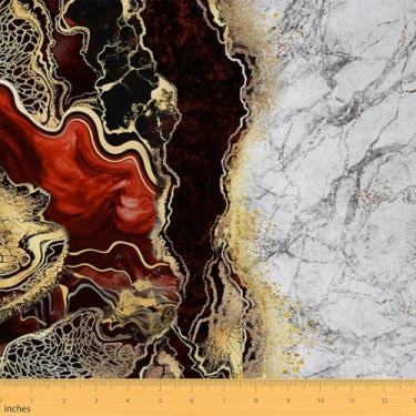 Imagem de Erosebridal Tecido retrô para estofamento de mármore vermelho abstrato dourado preto vermelho tecido externo por jarda 1 jarda moda textura de mármore projetos de costura DIY lantejoulas bronzeadoras