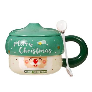Imagem de JIAHG Caneca de cerâmica fofa com tampa de Papai Noel com tampa colher de porcelana premium novidade festiva chocolate quente leite café chá copo de beber ideal presente de feriado para amigos da