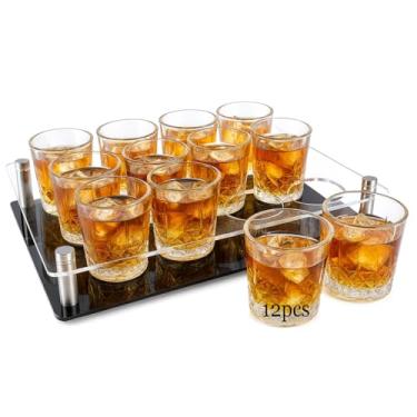 Imagem de Ruckae Conjunto de 12 copos de shot de 42,5 g com bandeja de vidro de cristal a granel copos de dose de cone transparente para vodka tequila Whisky Liquor