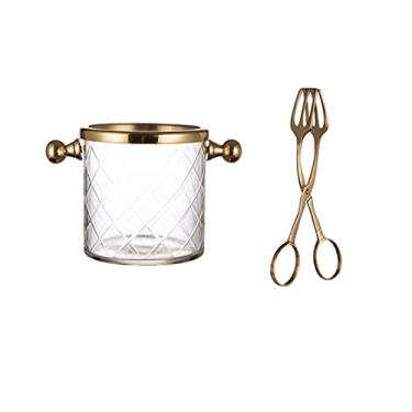 Imagem de Balde de gelo feito à mão em latão com clipe de gelo transparente balde de gelo com alça para bar mesa de jantar refrigerador vinho cerveja champanhe (estilo a)