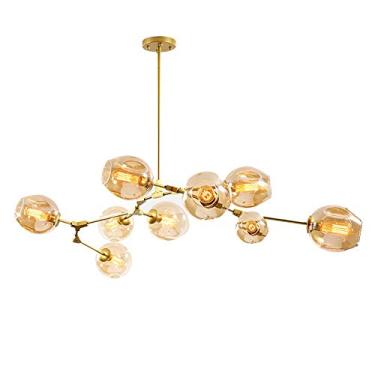 Imagem de BAZHIMAO Candeeiros suspensos com ramos de bolas de vidro de 79", Candeeiros suspensos E26 Sputnik de altura ajustável, lâmpada pendente de 9 luzes em forma de balão de meados do século, Candeeiros de