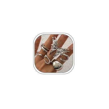 Imagem de Anéis de borboleta empilháveis Boho para mulheres anéis de articulação de borboleta grossa grande cúpula grossa empilhável anéis de unha de ouro/prata empilhados preppy statement Rings Stuff Jewelry