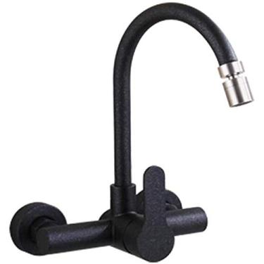 Imagem de RAUGAJ Torneiras, pedra de quartzo preto 304, torneira de parede, fria e quente, pia, torneira grande curva grande/2