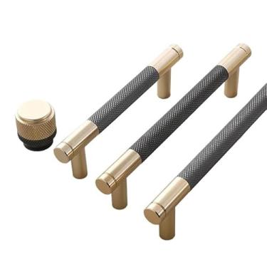 Imagem de CXYFQUUK Puxadores de gaveta dourados estilo moderno puxador de barra em T puxador de banheiro puxador de porta de armário de cozinha preto 2 peças (128 mm)