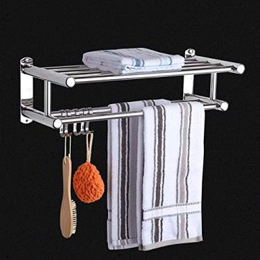 Imagem de Toalheiros, toalheiros, toalheiro, toalheiro duplo com ganchos, organizador de rack de chuveiro montado na parede, toalheiro de aço inoxidável, suporte de armazenamento varão, 40 cm/a