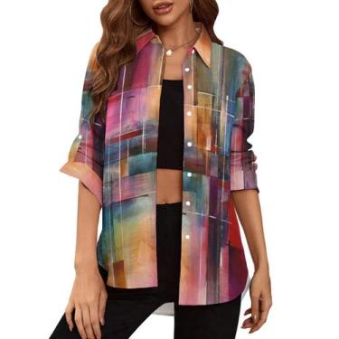 Imagem de Blusa feminina Deer Lady com botões, néon, xadrez, S com bolsos