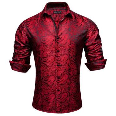 Imagem de Camisa masculina YOHOWA Paisley de seda floral casual para negócios