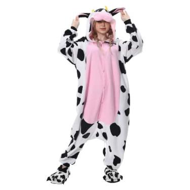 Imagem de Macacão NEWCOSPLAY, pijama de animais, pelúcia, rosa, vaca, adulto