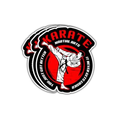 Imagem de 3 adesivos de ação de lutador de karatê, decalque de vinil com pose de chute de artes marciais para estudantes, adolescentes, adultos, instrutores, treinamento de dojo, laptop, caderno, scrapbook