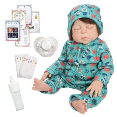 Imagem de Bebe Reborn Masculino 100% Silicone Fio a Fio Com Itens - Cegonha Rebo