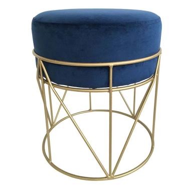 Imagem de Banqueta em Metal Dourado e Veludo Azul 40cm NK0002 BTC