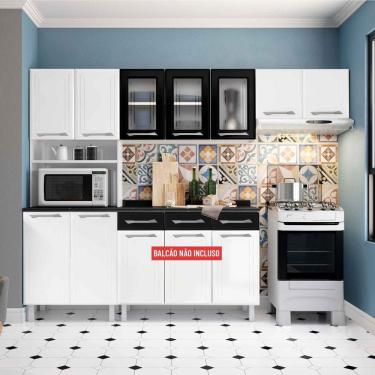 Imagem de Armário de Cozinha de Aço Telasul Topázio C/ Vidro 3 Peças Branco/Preto - Telasul