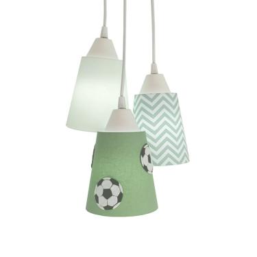 Imagem de Lustre Pendente Luminária Bebê Bola De Futebol Verde Branco Bivolt