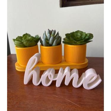 Imagem de Trio de Cachepôs para Suculentas com Bandeja e Letreiro Home  Decoraçã