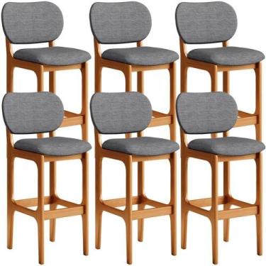 Imagem de Kit 6 Banquetas Alta Cozinha Betta L02 Imbuia Cinza Escuro - LYAM DECO