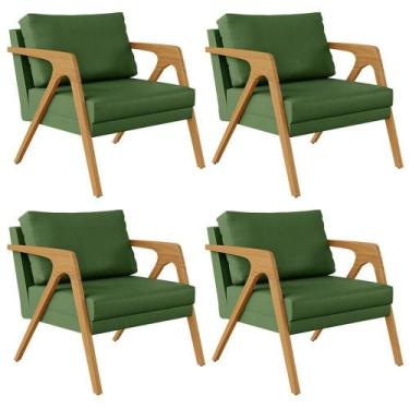 Imagem de Kit 04 Poltronas Com Estrutura Madeira L02 Facto Verde Musgo - LYAM DE