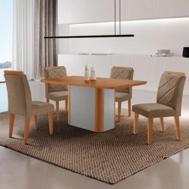 Imagem de Mesa De Jantar Isadora Mdf Com 4 Cadeiras Moderna Mobilia Veludo Capuc