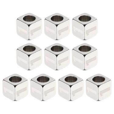 Imagem de Generic 10 peças de contas de aço inoxidável número 1 cubo prata metálico grande quadrado contas de dados de metal para joias, pulseiras, colares e brincos