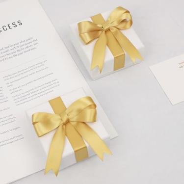 Imagem de Fita de cetim dourada clara de dupla face, fita de poliéster de 1,5 cm x 50 metros para embalagem de presente, artesanato, fabricação de laços, costura, buquê de flores, decoração de festa de