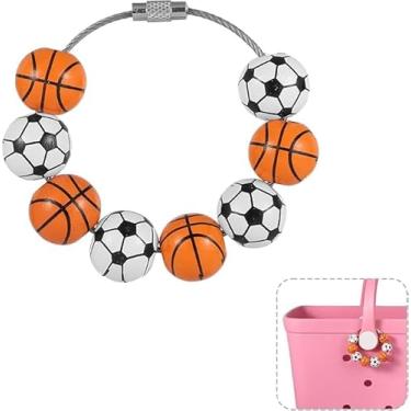 Imagem de Amuletos de bolsa de bola esportiva, berloques de bolsa de bola de madeira decorativos para basquete e futebol acessórios para bolsa Bogg (basquete e futebol), Medium, madeira, aço inoxidável, Sem