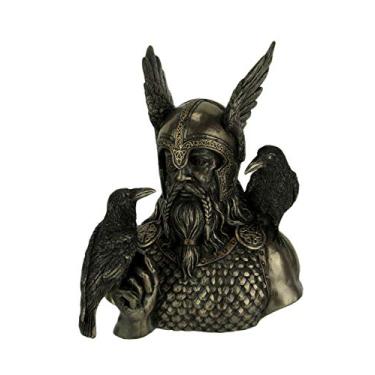 Imagem de Veronese Design Elmo alado do deus nórdico Odin com corvos estátua de acabamento de bronze de resina fundida a frio de 22 cm