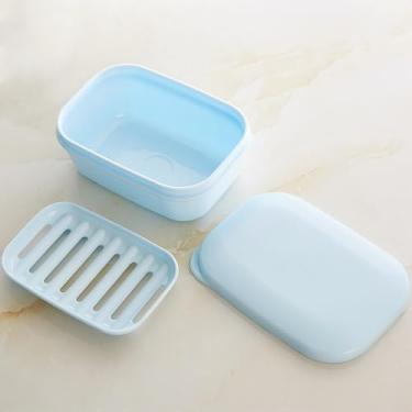 Imagem de Saboneteira à prova de vazamento com tampa e camada de drenagem à prova de estilhaçamento barra de viagem suporte de sabão recipiente portátil tamanho viagem artigos de higiene essenciais para