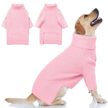 Imagem de Queenmore Suéter de cachorro XXL, suéteres grandes para cães machos, suéteres xadrez de gola alta para raças grandes, pulôver para clima frio, roupas para animais de estimação, rosa 2GG