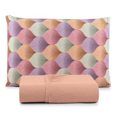 Imagem de Jogo De Lençol Casal Malha 100% Algodão C- Elástico 3 Pçs Cor Do Lençol Salmão