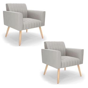 Imagem de Kit 2 Poltronas Viena Gomada Veludo Pés Palito Natural - D'rossi Cor Cinza