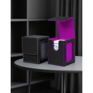 Imagem de Card Deck Box for MTG, Trading Card Storage Box with Commander Display Fits 100+ Double Sleeved, Organizer for CCG TCG Sports(Black&Purple)