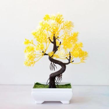 Imagem de Bonsai Artificial com Vaso – Planta Decorativa de Pinheiro e Flores para Casa, Escritório e Jardim(Amarelo)