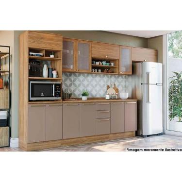 Imagem de Cozinha Completa Botanic 8 Peças (3 Armários + 2 Balcões + 1 Paneleiro + 2 Complementos) M663 Nogueira-fendi - Kappesberg