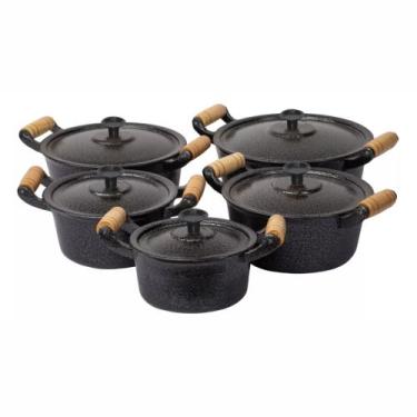 Imagem de Jogo De Panela Alumínio Fundido Batido Grosso Craqueado Preto 5 Peças 