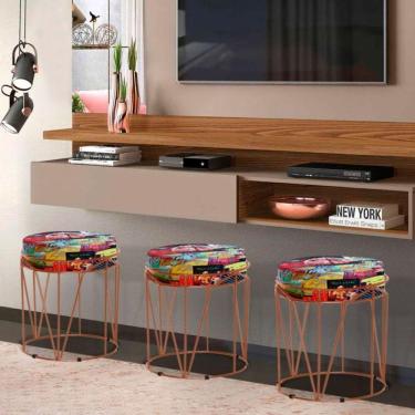 Imagem de Puff Aramado Babu Com Armação Bronze Estofado Em Suede