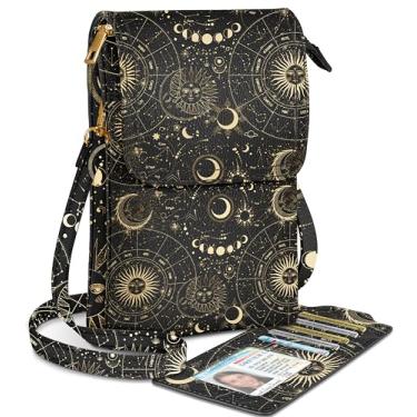 Imagem de Miss Adola Bolsa transversal para celular feminina - linda carteira de celular de couro para meninas e mulheres com compartimento para cartão e ombro ajustável, constelação