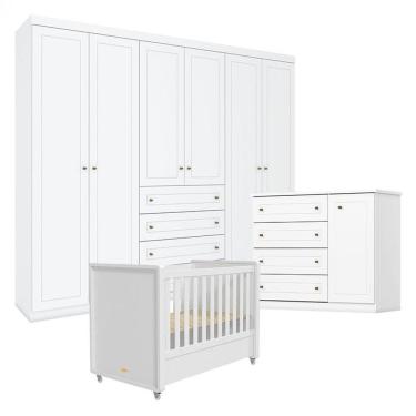 Imagem de Quarto Infantil Americano 6 Portas Com Berço Tutto New Branco Fosco - Henn