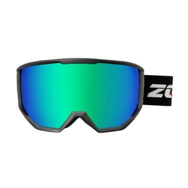 Imagem de ANSUNDA Óculos de esqui OTG, óculos de neve e snowboard esportivo para jovens adultos 100% proteção UV400 antiembaçamento (armação preta alça preta - lente verde Revo (VLT 23%))